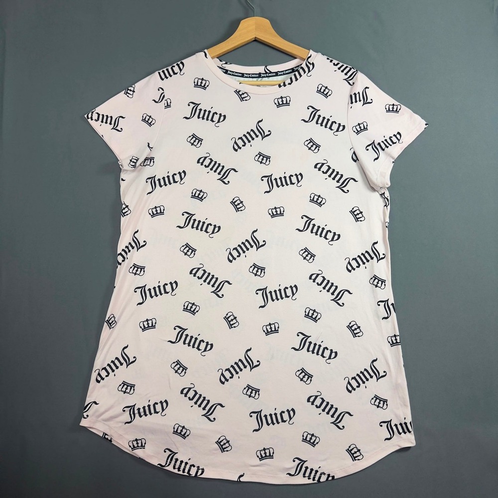 Juicy Couture Sleep Shirt Logo Crown Print Ivory Black Womens M L Lounge Tee